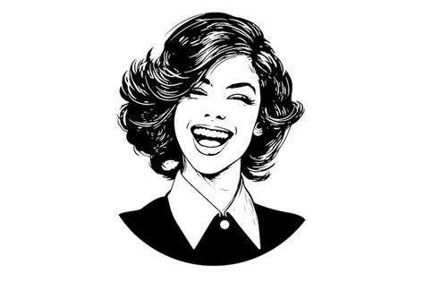 Premium Vector Happy Businness Woman Ink Drawing Sketch Pop Art Style Black And White Vector