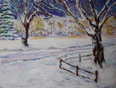 Hiver Paysage Peinture Acrylique Neige Et Les Arbres Parc De Paysage