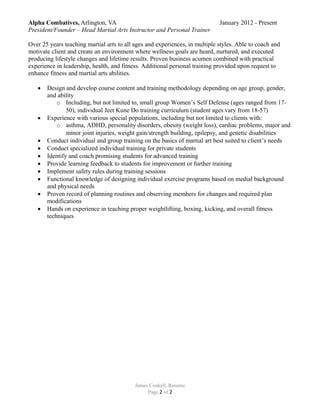 James Conkell Fitness Resume Revised October Pdf