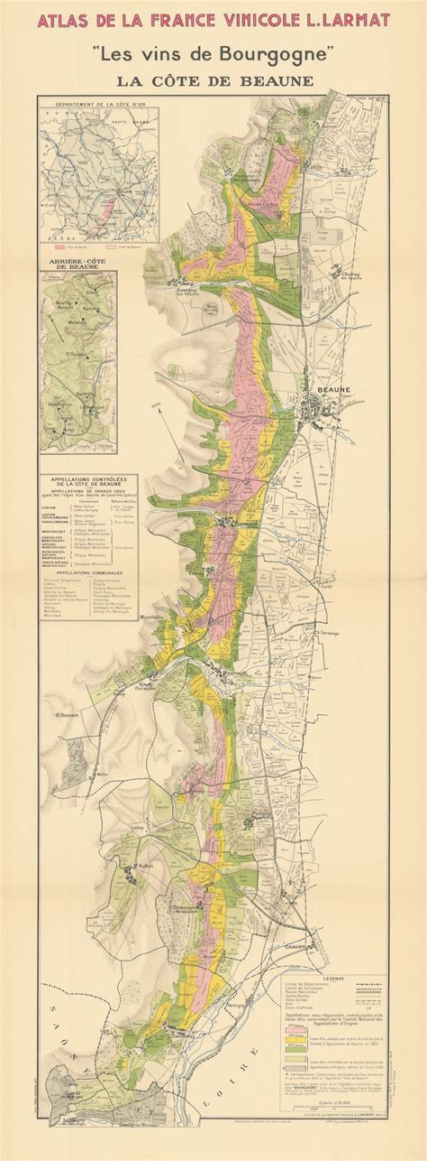 BURGUNDY BOURGOGNE WINE MAP La Côte de Beaune Vineyards vignobles