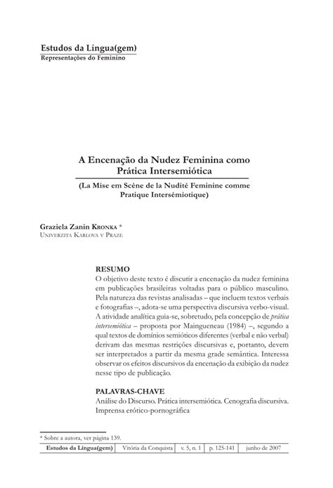 Pdf Estudos Da L Ngua Gem A Encena O Da Nudez Feminina Como Pr Tica