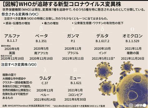 【図解】whoが追跡する新型コロナウイルス変異株 写真4枚 国際ニュース：afpbb News