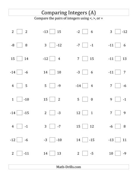 Integer Math Worksheets For Grade 7