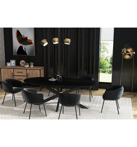 Edvin Fauteuil De Table En Tissu Chenill Noir Et M Tal Noir