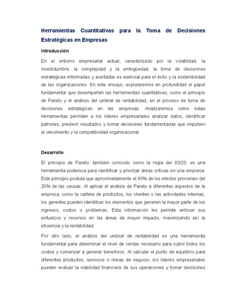 Herramientas Cuantitativas para la Toma de Decisiones Estratégicas en