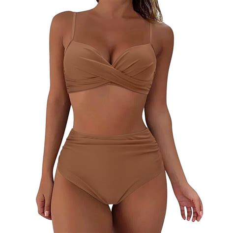 Elegantes einfarbiges Push Up Bikini Set für Damen hochtaillierter