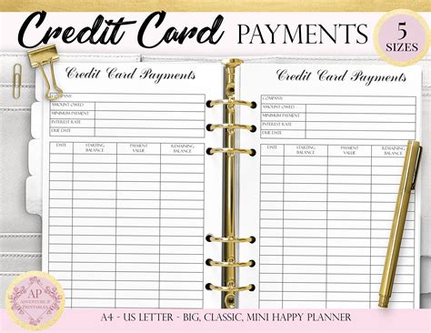 Credit Card Payments Tracker Debt Payments Tracker Bank | Etsy