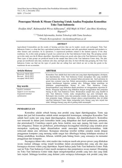 Penerapan Metode K Means Clustering Untuk Analisa Penjualan Komoditas