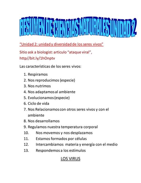 Resumen De Ciencias Naturales Unidad Pdf