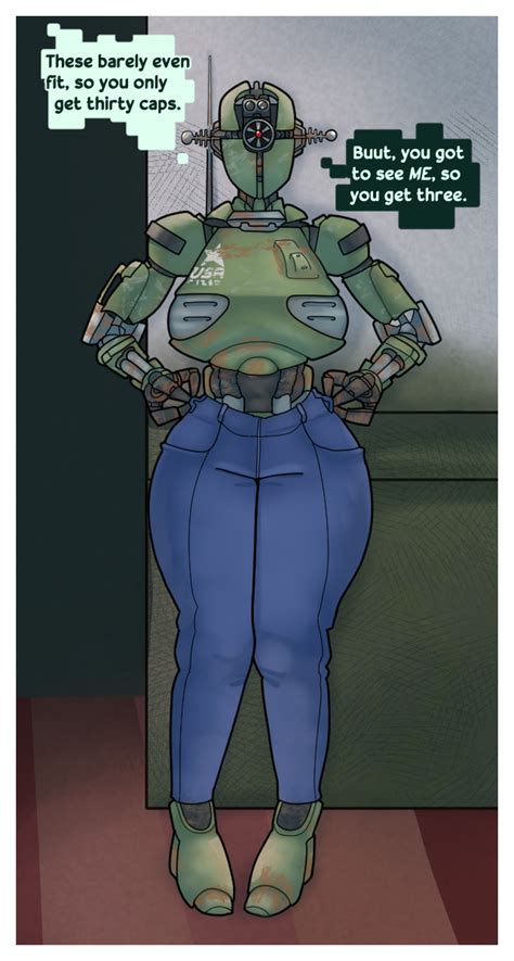 Rule 34 Assaultron Claws Cyclops Dialogue English Text Fallout Fallout 4 Huge Breasts Jeans Kl