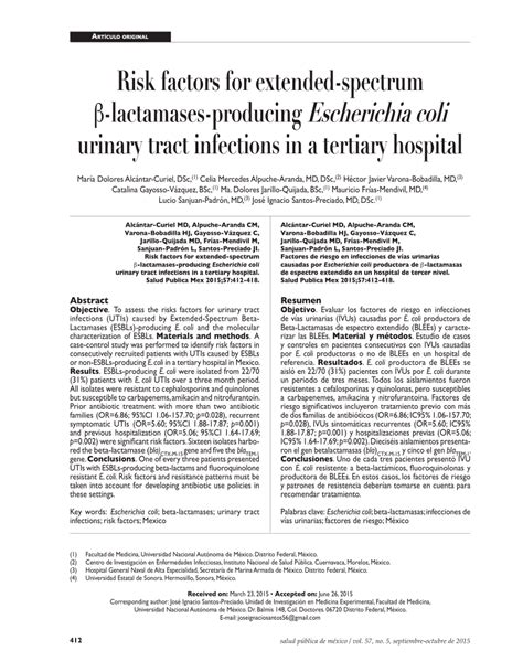 Pdf Risk Factors For Extended Spectrum β Lactamases Producing