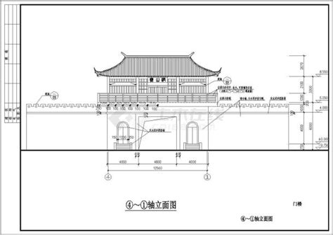 某地两层的山门古建筑cad施工图纸古建详图、图块土木在线