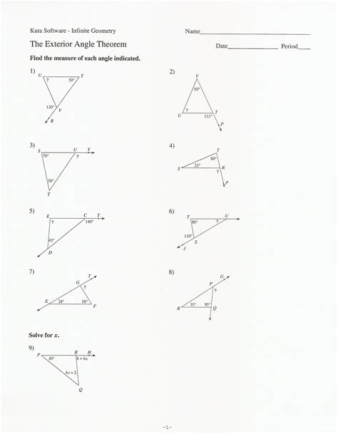 Exterior And Interior Angles Of A Triangle Worksheet - Printable Word ...