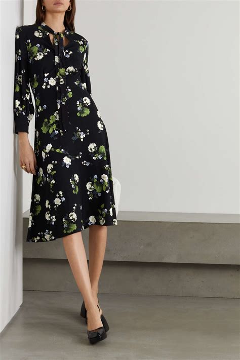 ERDEM Poppy Tie Detailed Floral Print Crepe Midi Dress NET A PORTER