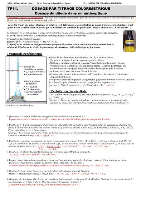 TP11 DOSAGE PAR TITRAGE COLORIMETRIQUE Dosage Du