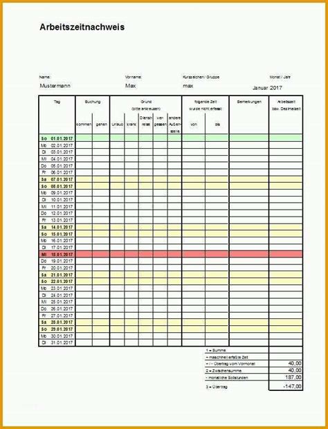 Berraschen Arbeitszeitnachweis Excel Vorlage Kostenlos