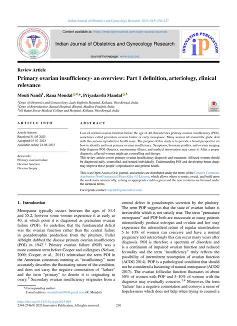 Pdf Primary Ovarian Insufficiency An Overview Part 1 Definition