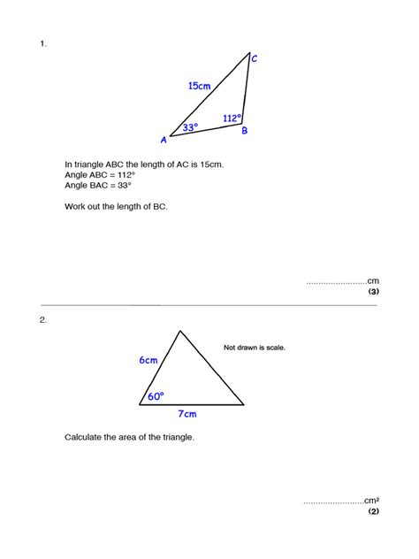 Sine And Cosine Rule Worksheet Pdf Triangle Geometric Measurement