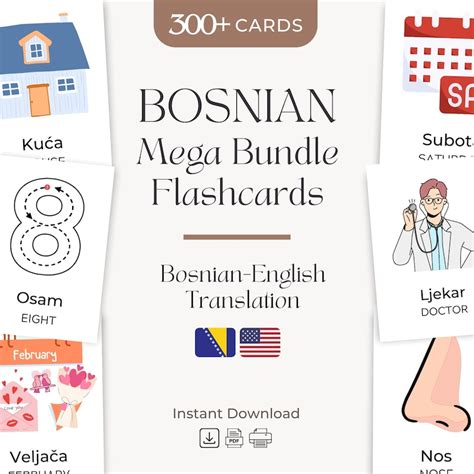 Bosnian Mega Bundle 300 Cards Flashcards Numbers Shapes Days Months ...