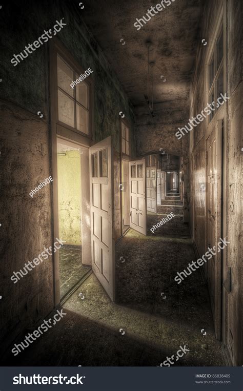 Hallway Open Doors Abandoned Asylum Hdr Stock Photo Edit Now 86838409