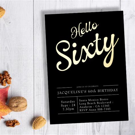 60th Birthday Black Gold Foil Invitation Zazzle