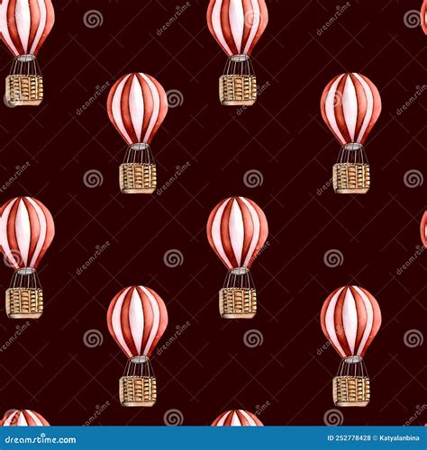 Retro Hot Air Balloon Vintage Style Watercolor Illustration Seamless