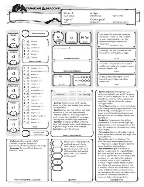 Ismael Austin Info: Wizard Dnd 5e Character Sheet