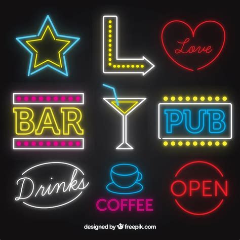 Bar neon signs collection Vector | Free Download