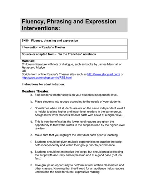 Timed Reading Phrasing And Expression Interventions