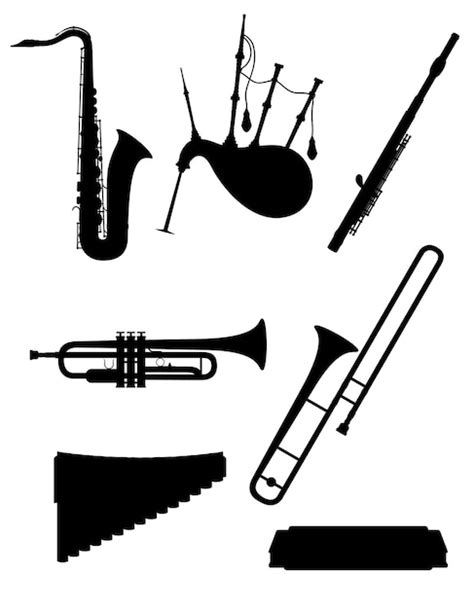 Premium Vector Wind Musical Instruments Set Icons Black Outline