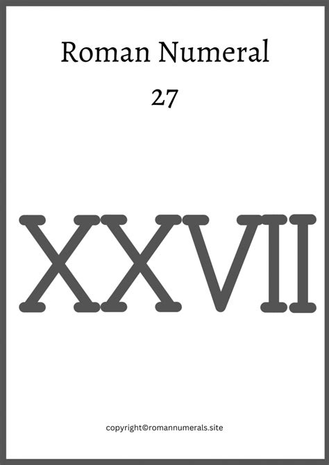 Roman Numeral 27 - Free Printable Roman Number 27 in PDF