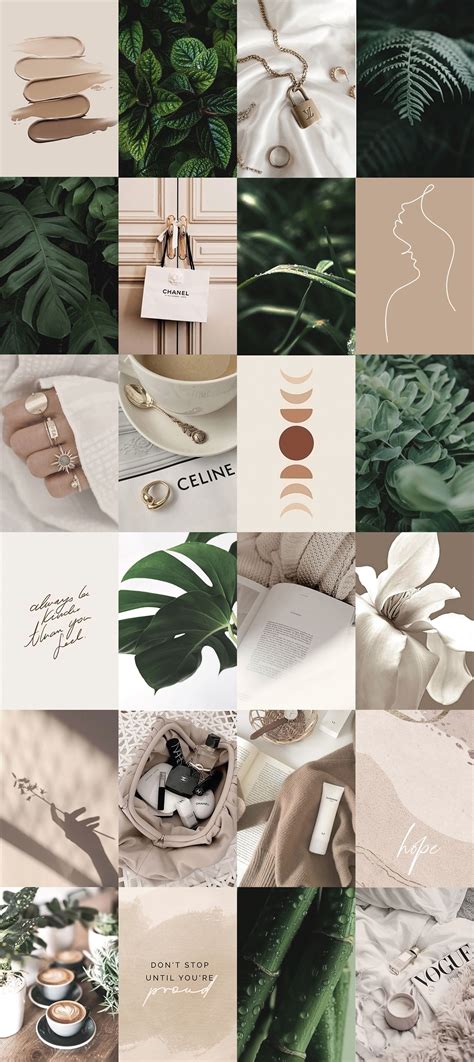 Green Beige Aesthetic Wallcollage Botanical Boujee Boho