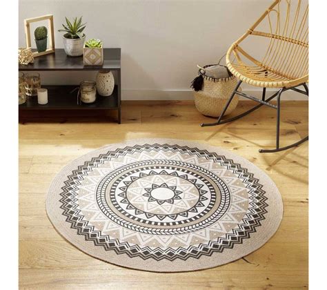 Tapis Rond Imprimé yaba 120cm Naturel Tapis salon et chambre BUT