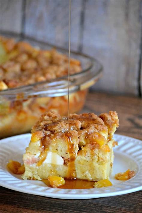 This Peaches And Cream Baked French Toast Is Made Of Peaches Cream Cheese French Bread