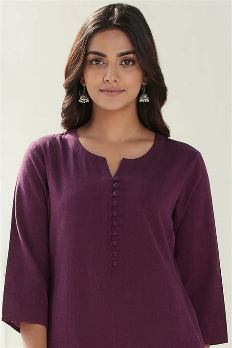 Buy Purple Handcrafted Straight Handloom Kurta For Women Fgmk