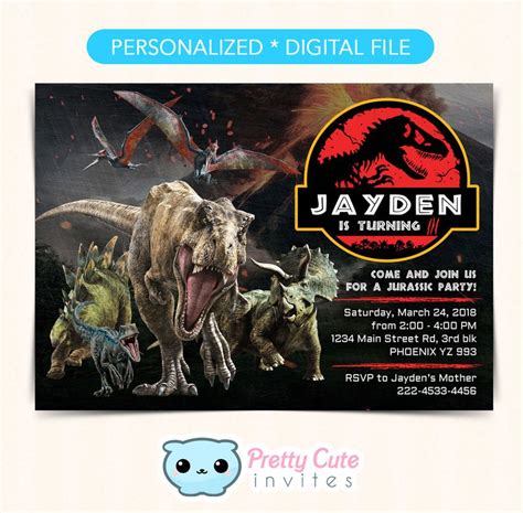 Jurassic Park Invitation Jurassic Park Birthday Invitation Etsy