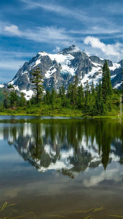 Odbicie góry Mount Shuksan w jeziorze Picture Lake Tapeta na telefon