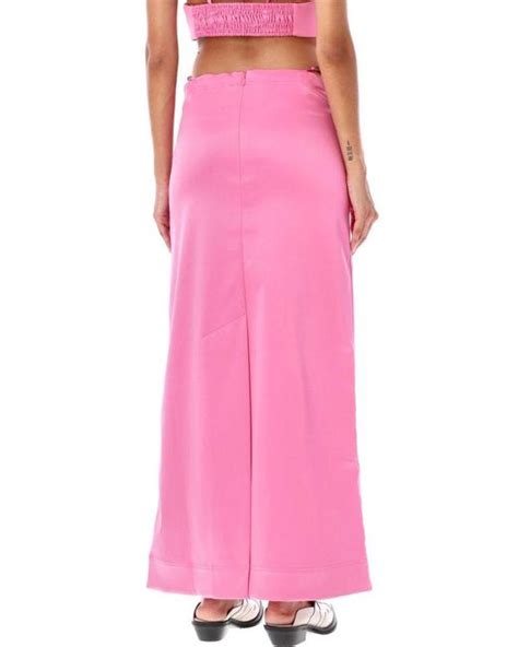 Ganni Bead Detailing Satin Maxi Skirt In Pink Lyst