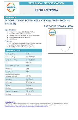 ABS INDOOR SISO PATCH PANEL ANTENNA 698 4200MHz 3 4 5dBi At Rs 590