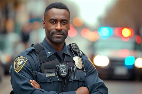 Premium Photo Confident African American Policeman Standing On Duty