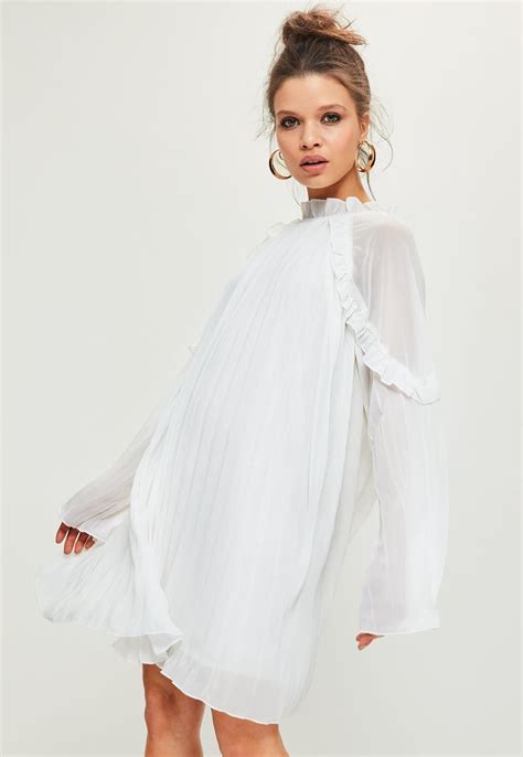 Missguided White Pleated Ruffle Swing Dress Latest Fashion Dresses