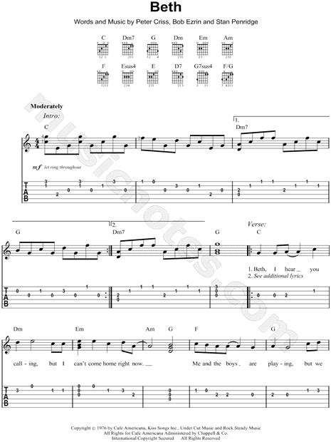 Kiss Beth Guitar Tab In C Major Download And Print Sku Mn0056640