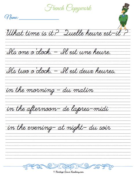 French Handwriting Copywork Traditional Cursive Heritage Grove Academy Homeschool Writing