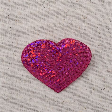 Hot Pink Sequin Heart Valentine Iron On Applique