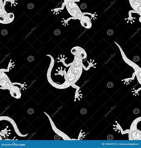 Coloring Page With Gecko In Zentangle Style Cartoon Vector