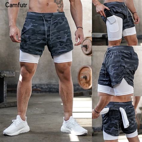 Fitness Homens Corrida Shorts 2 Em 1 Ginásio De Bolso De Secagem Rápida