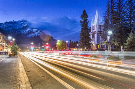 Trail Lights On Banff Avenue And St Paul S Presbyterian Church Snow