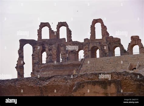 The Ruins Of Ancient Roman Amphitheater In El Jem The Largest