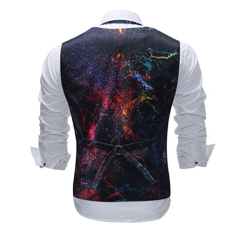 Space Galaxy Print Vest Men Brand Single Breasted Grandado