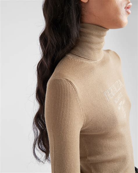 Camel Brown Superfine Wool Turtleneck Sweater Prada